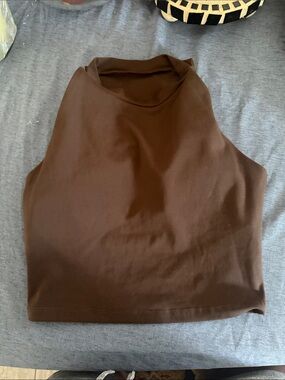 Til You Collapse Brown Sleeveless Mock Neck Sports Bra
